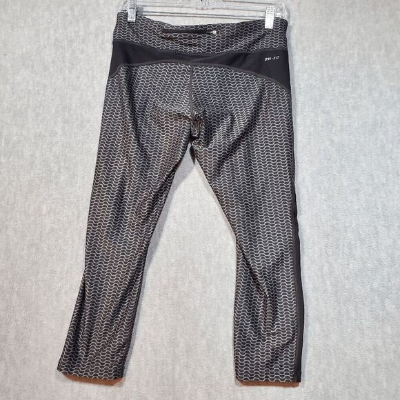 Nike Leggings Women Large Black Gray Printed Running Dri Fit Athletic Drawstring - Picture 11 of 12